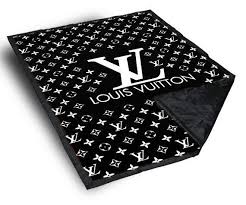 Black And White Louis Vuitton Lv Black White Logo Pattern Custom Blanket Logo Pattern Customized Blankets Black And White
