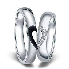Black Baking Cz Diamond Couple Rings For Women Men Two Half Hearts Puzzle Wedding Ba Heart Wedding Rings Couple Wedding Rings Matching Jewelry For Couples