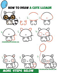 how to draw a cute cartoon lemur kawaii chibi with easy step by step drawing tutorial for kids beginners how to draw step by step drawing tutorials drawing