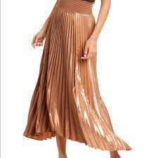 A L C Skirts Alc Pleated Skirt Sonali Midi Skirt Bronze Poshmark