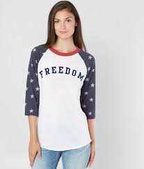 The Light Blonde Freedom Stars Raglan T Shirt Women S T Shirts In White Buckle T Shirts For Women Womens Shirts Light Blonde