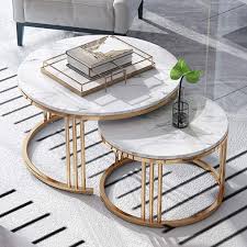 Round glass coffee table gold finish frame living room office furniture oval new. Round Nesting End Table 2 Piece Stackable Elegant Coffee Tables Living Room Lounge Set Gold Metal Frame Marble Tabletop Buy Online In Antigua And Barbuda At Antigua Desertcart Com Productid 175370276