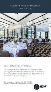 Racv club provides a warm and friendly environment for members and a neat and tidy appearance is required at all times. Racv City Club Eventconnect Com