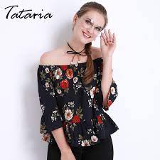 Comprar Blusas E Camisas Women S Summer Blouses Off Shoulder Tops Female White Chiffon Floral Print Top Femme Ruffle Blouse And Tops Shirts Flower Women