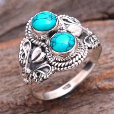 Turquoise Round Shape Gemstone Ring For New Year Gift 925 Sterling Silver Handmade Designer 2 Stone Ring Jewelry Size Us 8 75 Svr3163 In 2020 Gemstone Rings Sterling Silver Jewelry Rings Gemstones