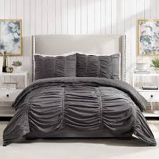 Our variety of colors and styles makes it easy to find the perfect comforter to complete your ideal guest bedroom too! Dark Gray Striped Ruched 3 Pc Comforter Set Twin Xl Full Queen King Glam Bedding Ebay