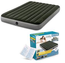 Outdoor Sisme Yataklar Intex Intex 64763 Cift Kisilik Sisme Yatak Kendinden Ayak Pompali 152x203x25 Cm Yesil Gri