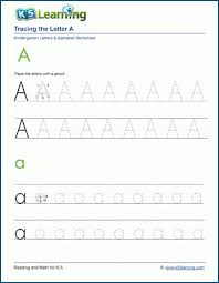 Practice tracing the letter a. Kindergarten Tracing Letters Worksheets K5 Learning