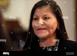 Tribal Rep. Rena Newell attends a signing ceremony, Tuesday, Jan. 7, 2020,  at the Statehouse in Augusta, Maine, where Gov. Janet Mills posthumously  pardoned Don Gellers, a Passamaquoddy tribal lawyer convicted of