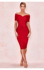 Clothing Bandage Dresses Clarissa Red Off Shoulder Bandage Dress In 2020 Elegant Dresses Classy Dresses Bandage Dress