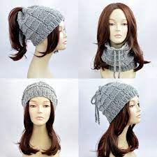 Gray Ponytail Hat Scarf Ponytail Beanie Transformer Hat Hat Etsy Ponytail Hat Pattern Ponytail Hat Knitted Ponytail Hat