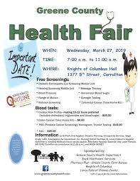 Order these at your next physical and y. Greene County Health Fair Knights Of Columbus Hall Carrollton Il Wednesday March 27 2019 Riverbender Com