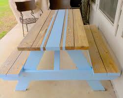 Picnic Table With Runner We Planned To Paint It All Blue But When We Stood It Up After Painting The Painted Picnic Tables Picnic Table Makeover Picnic Table