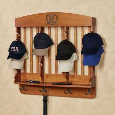 Horizontal Windsor Oak Deluxe Monogrammed Wood Cap Display Wall Rack Wall Racks Wall Display Cap Display