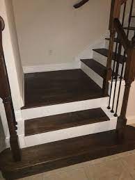 After Wood On Stairs With White Risers White Stair Risers Stairs Cladding Wood Stair Treads