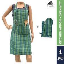 Shop 100% pure cotton aprons at thoppia. Pixel Home Cotton Apron 100 Cotton Check Kitchen Apron With Front Center Pocket Apron With Oven Mitt Green Pin Stripe Online Shopping Site For Mobile Electronics Furniture Grocery