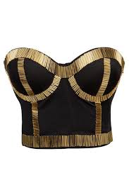 Black And Gold Crop Top Atomic Black And Gold Bustier Top In 2020 Leather Bustier Bustier Top Outfits Bustier Bra