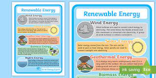 Geothermal energy—geothermal energy is heat from the hot interior of the earth or near the earth's surface. Renewable Energy Poster Teacher Made