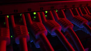 Macro Shot Ethernet Data Cables Connected To Router Ports With Blinking Lights Telecommunications Rj45 Internet Connectors Plugged Into Modem Lan Hub Moving Camera Neon Red Blue Lighting Stock Video C Gorodenkoff 365200976