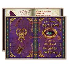 Halloween Witches Magic Spell Book Eyeball Spider Invitation Zazzle Com Magic Spell Book Halloween Spell Book Spell Book