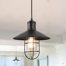 Lnc Pendant Lighting 1 Light Black Mini Pendant With Modern Industrial Metal Wire Cage Shade Barn Ceiling Pendant Light A01910 The Home Depot Industrial Cage Pendant Light Farmhouse Pendant Lighting Industrial Pendant