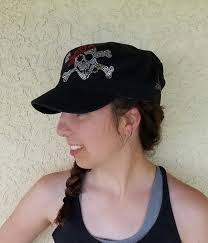 Gasparilla Pirate Skull and Crossbones Black Cadet Military Hat Rhinestone  Bling Tampa Run Tampa Bay
