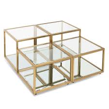 Set Of 4 Oxford 100cm Glass Coffee Table Brushed Gold Base Square Glass Coffee Table Table Glass