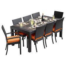 9 Piece Fiji Indoor Outdoor Dining Set In Tikka Orange Outdoor Dining Set Outdoor Deco Patio Set