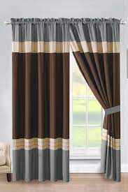 Select from our exclusive range of quality curtains, drapes and sheers at affordable prices! 4 Pc Liam Stripe Embroidery Curtain Set Beige Brown Slate Blue Gray Valance Drape Sheer Liner Walmart Com Walmart Com