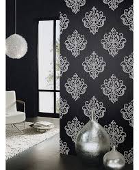 Black And Silver Wallpaper Uk This Opal Damask Glitter Wallpaper In Black And Silver Features A Large Intricate Damask Patte Wallpaper Walls Decor Glitter Wallpaper Silver Wallpaper Bedroom