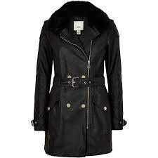 Black Faux Leather Longline Belted Jacket Belted Jacket Jackets Coats Jackets Women
