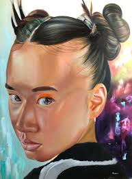 What was the inspiration for the large oil painting?