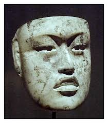 OLMEC FACIAL SCULPTURE A mask made of jadeite from the Olmec civilization  of the Gulf coast, Mesoamerica, 900-500 BCE. Provenance: Rio Pesquero,  Mexico. ©️Dallas Museum of Art The Olmecs were the earliest