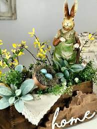 Cast iron metal rustic rabbit statue garden decor. Vintage Box Spring Vignette My Sweet Home Living Spring Spring Diy Craft