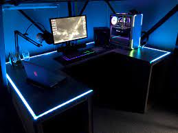 Hot off the press from pc part picker comes this stellar build from balenci. Custom Made Desk That Rgb Syncs With Music Video On The Website That You Will Need To Check Out Click For M Computer Desk Setup Gaming Desk Diy Gaming Desk