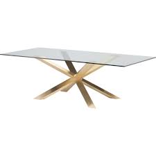Ivy bronx sanibel glass top 3 legs end table table base color: Nuevo Hgsx148 Couture 78 Dining Table W Glass Top On Brushed Gold Steel Geometric X Base