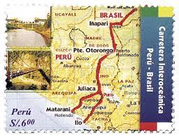 De brasil a perú por la cordillera de los andes, el autobús cruza su primera frontera internacional y después continúa su viaje por la amazonía peruana. Peru 2006 Carretera Interoceanica Peru Brasil El Mapa Representa Dos Posibilidades De Acceso Los Puertos De Matarani E Ilo En La Map Stamp Postage Stamps