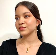 18K Gold Plated 925S White Freshwater Pearl Necklace And Dangle Earrings  Set NEW