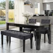 Used dining table with 8 chairs in great condition. Extendable Dining Table In Black High Gloss With 2 Grey Velvet Chairs 1 Bench Vivienne Kaylee Furniture123