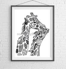 Digital Download Printable Giraffe Zentangled Wall Art Safari Animal Print Mother Baby Giraffe Black Ink Drawing Poster Nursery Decor In 2020 Giraffe Wall Art Animal Wall Art Wall Art