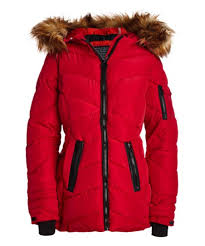 Steve Madden Red Natural Faux Fur Quilted Puffer Coat Women Plus