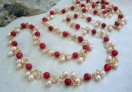 Long Necklace Red Coral Stone Freshwater Pearls Cluster Etsy Beaded Jewelry Red Coral Earrings Agate Earrings
