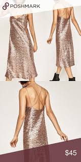 Zara Basic Rose Gold Sequin Midi Dress Nye Excellent Condition Exactly As Pictured Fully Lined In A Comfortable Mate Dresses Sequin Midi Dress Clothes Design
