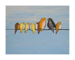 Birds Sitting On A Wire Painting Family Of Birds On A Wire Modern Art Paintings Painting Animal Art