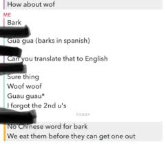 There are three verbs you'll use: How About Wof Me Bark Gua Gua Barks In Spanish Can You Translate That To English Sure Thing Woof Woof Guau Guau I Forgot The 2nd U S Today No Chinese Word For