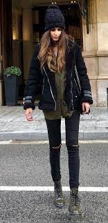 Pretty Winter Outfits Black Beanie Army Shirt Destroyed Skinny Jeans Army Boo Casual Winter Outfits Classy Winter Outfits Stylish Winter Outfits