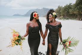 Black Wedding Hair Can Be Tricky With Locs But We Are Here For All This Blackgirlmagic This Lesbian Beach Lesbian Wedding Munaluchi Bride Black Wedding Gowns