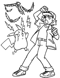 These pokemon coloring pages to print are suitable for kids between 4 and 9 years of age. Ash Ketchum And Pikachu Attack With Electricity On Pokemon Coloring Page Coloring Sky