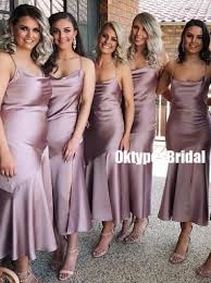 Spaghetti Straps Dusty Purple Bridesmaid Dresses Tea Length Bridesmaid Dresses Cheap Custom Bridesmaid Dresses Typ0056 In 2020 Silk Bridesmaid Dresses Tea Length Bridesmaid Dresses Satin Bridesmaid Dresses