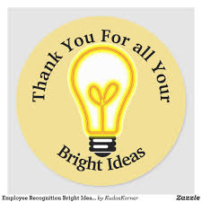 Employee Recognition Bright Ideas Light Bulb Classic Round Sticker Zazzle Com Employee Recognition Diy Teacher Gifts Work Goals